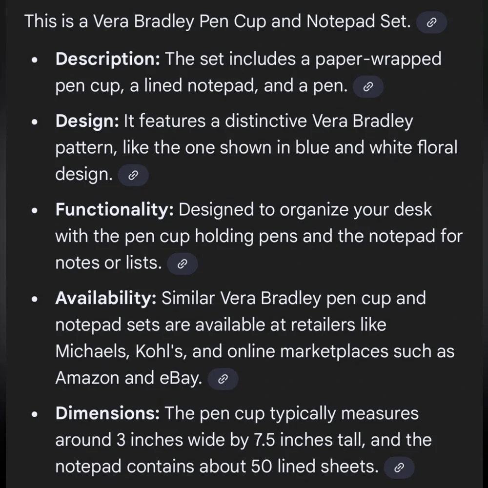 VERA BRADLEY Gift Set Ikat Island Tile Blue Pen Cup 50 Sheet Gel Pen Notepad Set